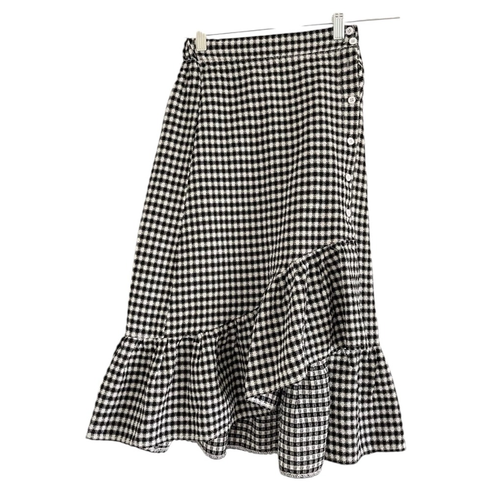 DH GATE Women's Black/White Checkered Cotton/Polyester Midi Skirt-SMALL/MEDIUM